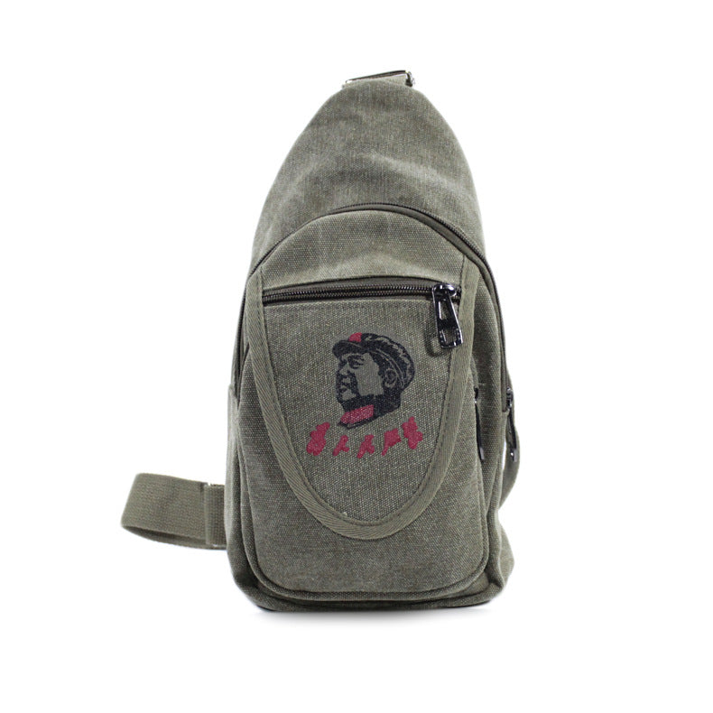 Vintage Mao Zedong "Serve the People" Red Army Bag, Lei Feng Canvas Five-Pointed Star Crossbody Bag, Red Star Shoulder Bag, Green Retro Style