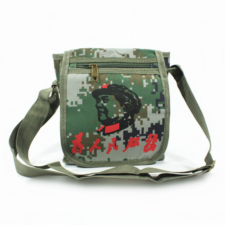 Vintage Mao Zedong "Serve the People" Red Army Bag, Lei Feng Canvas Five-Pointed Star Crossbody Bag, Red Star Shoulder Bag, Green Retro Style