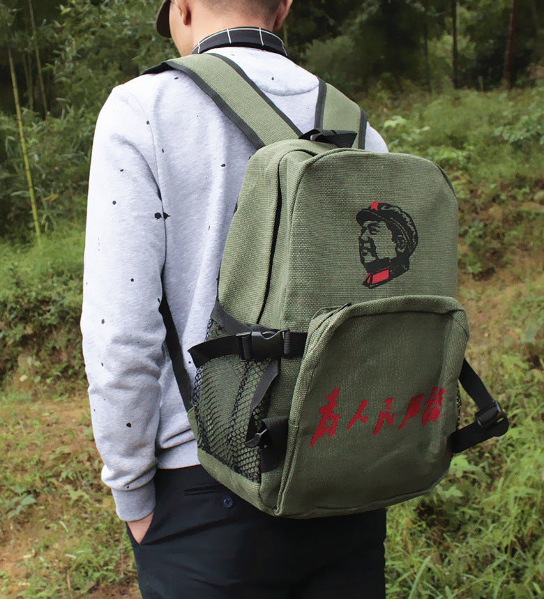 Vintage Mao Zedong "Serve the People" Red Army Bag, Lei Feng Canvas Five-Pointed Star Crossbody Bag, Red Star Shoulder Bag, Green Retro Style