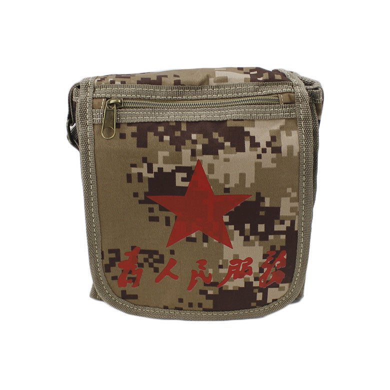 Vintage Mao Zedong "Serve the People" Red Army Bag, Lei Feng Canvas Five-Pointed Star Crossbody Bag, Red Star Shoulder Bag, Green Retro Style