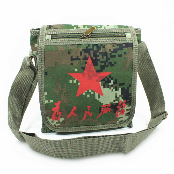 Vintage Mao Zedong "Serve the People" Red Army Bag, Lei Feng Canvas Five-Pointed Star Crossbody Bag, Red Star Shoulder Bag, Green Retro Style