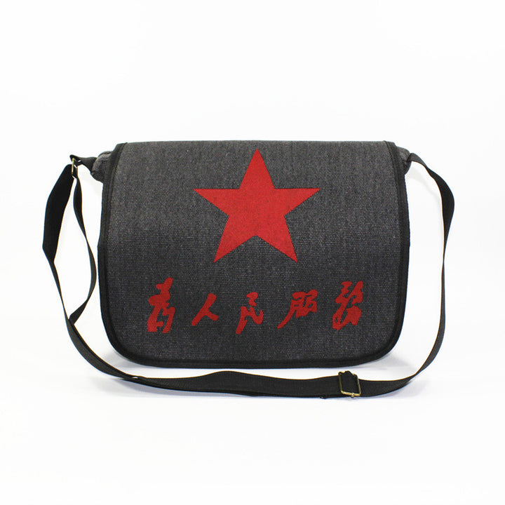 Vintage Mao Zedong "Serve the People" Red Army Bag, Lei Feng Canvas Five-Pointed Star Crossbody Bag, Red Star Shoulder Bag, Green Retro Style