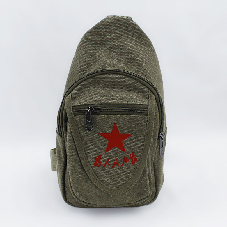 Vintage Mao Zedong "Serve the People" Red Army Bag, Lei Feng Canvas Five-Pointed Star Crossbody Bag, Red Star Shoulder Bag, Green Retro Style