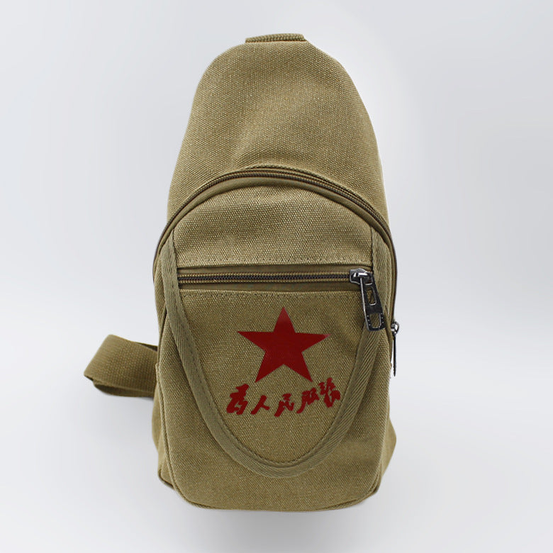 Vintage Mao Zedong "Serve the People" Red Army Bag, Lei Feng Canvas Five-Pointed Star Crossbody Bag, Red Star Shoulder Bag, Green Retro Style