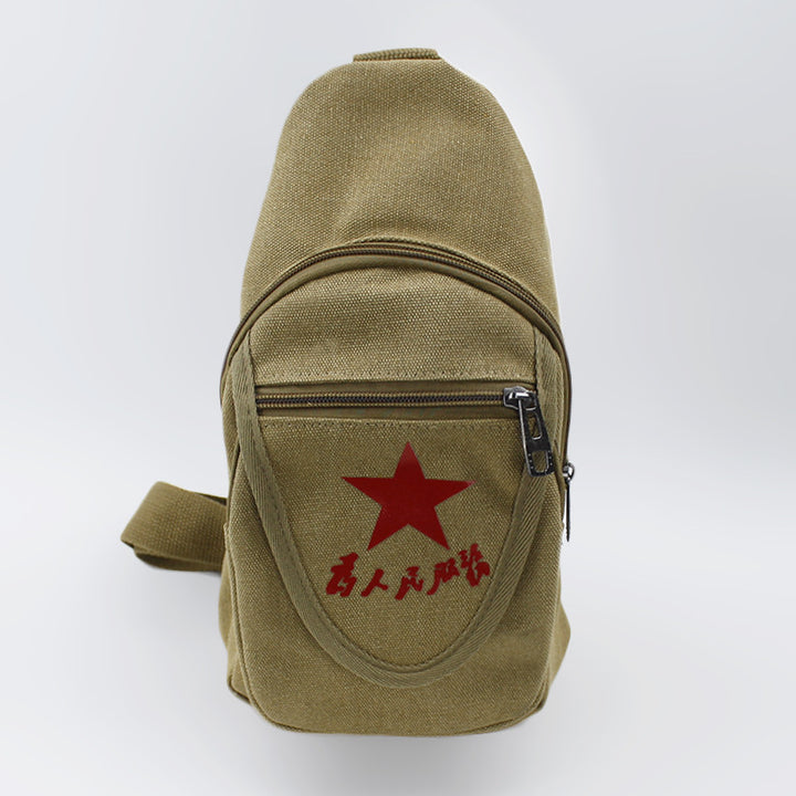 Vintage Mao Zedong "Serve the People" Red Army Bag, Lei Feng Canvas Five-Pointed Star Crossbody Bag, Red Star Shoulder Bag, Green Retro Style
