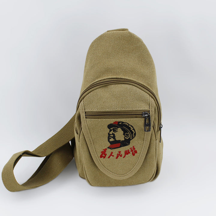 Vintage Mao Zedong "Serve the People" Red Army Bag, Lei Feng Canvas Five-Pointed Star Crossbody Bag, Red Star Shoulder Bag, Green Retro Style