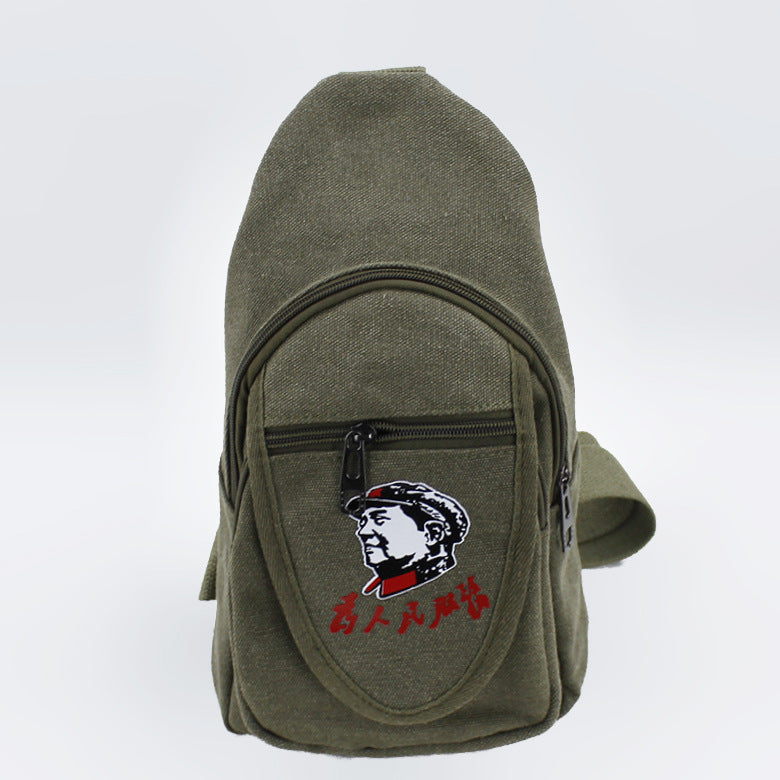 Vintage Mao Zedong "Serve the People" Red Army Bag, Lei Feng Canvas Five-Pointed Star Crossbody Bag, Red Star Shoulder Bag, Green Retro Style