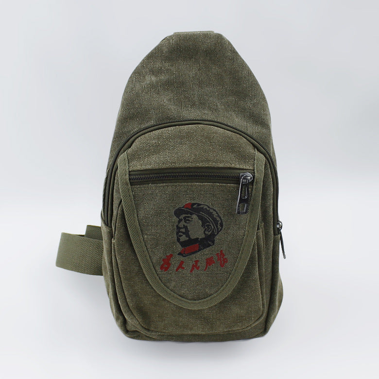 Vintage Mao Zedong "Serve the People" Red Army Bag, Lei Feng Canvas Five-Pointed Star Crossbody Bag, Red Star Shoulder Bag, Green Retro Style