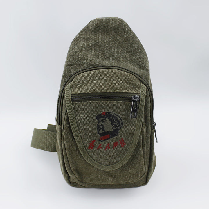 Vintage Mao Zedong "Serve the People" Red Army Bag, Lei Feng Canvas Five-Pointed Star Crossbody Bag, Red Star Shoulder Bag, Green Retro Style
