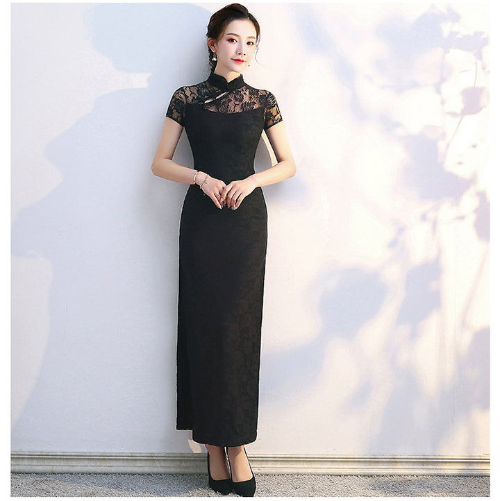 Elegante cheongsam de encaje: vestido largo estilo Shanghái, recién llegado en verano, para actuaciones y eventos.