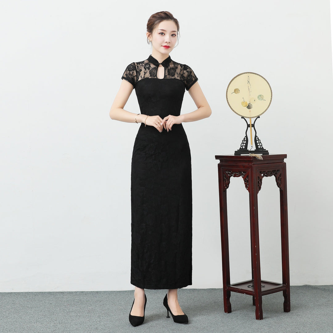 Elegante cheongsam de encaje: vestido largo estilo Shanghái, recién llegado en verano, para actuaciones y eventos.