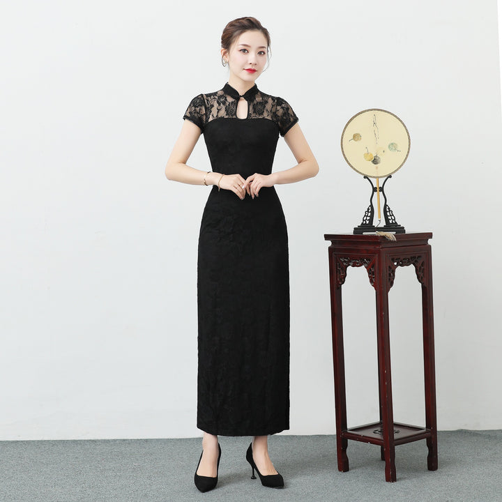 Elegante cheongsam de encaje: vestido largo estilo Shanghái, recién llegado en verano, para actuaciones y eventos.