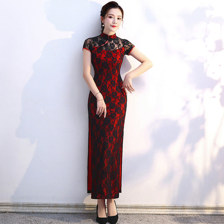 Elegante cheongsam de encaje: vestido largo estilo Shanghái, recién llegado en verano, para actuaciones y eventos.