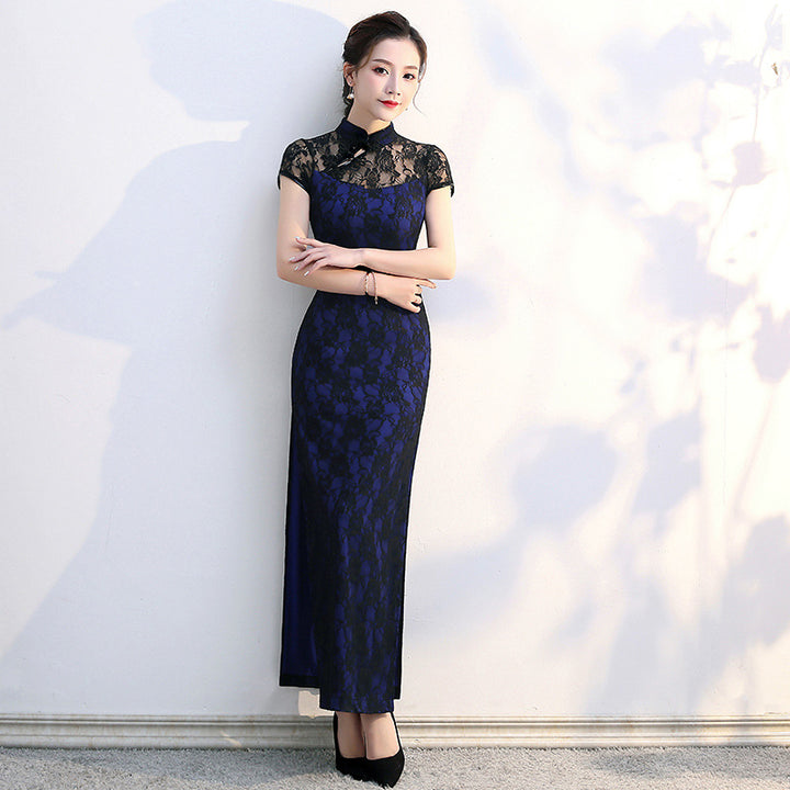 Elegante cheongsam de encaje: vestido largo estilo Shanghái, recién llegado en verano, para actuaciones y eventos.