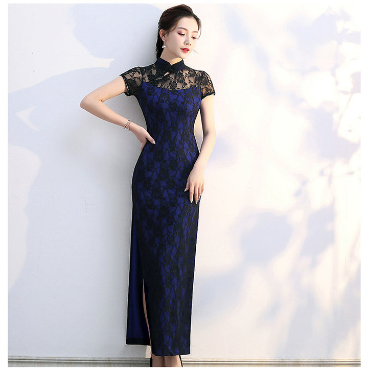 Elegante cheongsam de encaje: vestido largo estilo Shanghái, recién llegado en verano, para actuaciones y eventos.