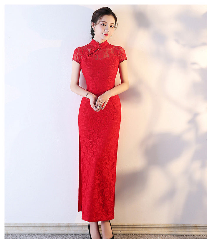 Elegante cheongsam de encaje: vestido largo estilo Shanghái, recién llegado en verano, para actuaciones y eventos.
