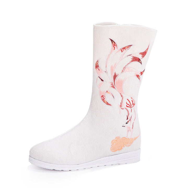Jiuwei, nuevas botas bordadas de estilo étnico de tubo largo para otoño e invierno, botas Hanfu bordadas retro, botas bordadas de tubo largo para mujer