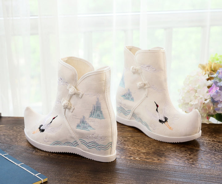 Yunjian - Botas cortas bordadas de 7 cm de altura para Hanfu, estilo étnico, bordadas, de tela