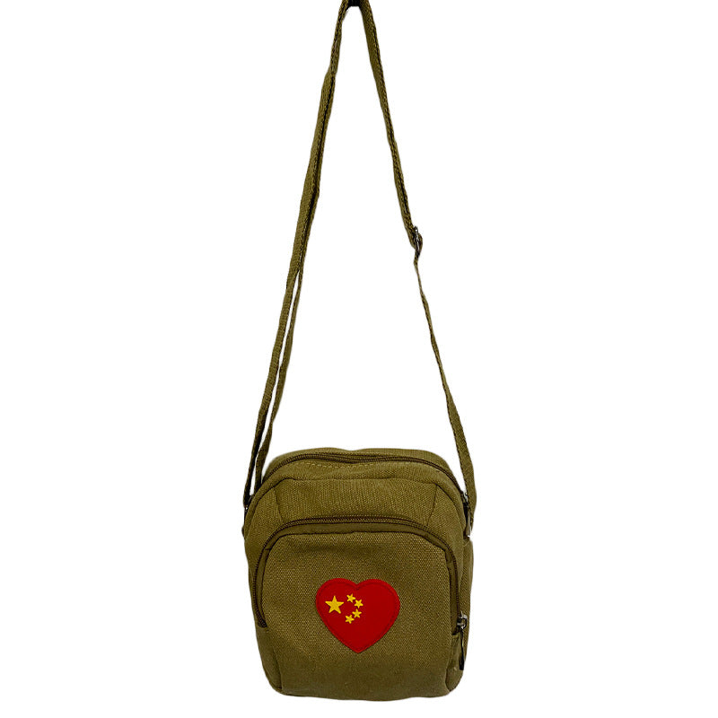 Vintage Mao Zedong "Serve the People" Red Army Bag, Lei Feng Canvas Five-Pointed Star Crossbody Bag, Red Star Shoulder Bag, Green Retro Style