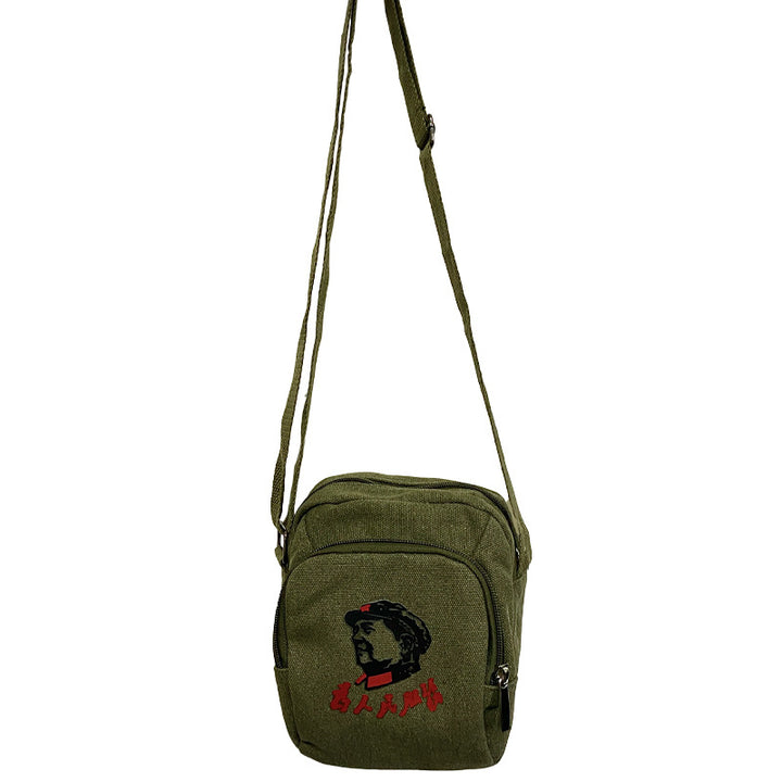 Vintage Mao Zedong "Serve the People" Red Army Bag, Lei Feng Canvas Five-Pointed Star Crossbody Bag, Red Star Shoulder Bag, Green Retro Style