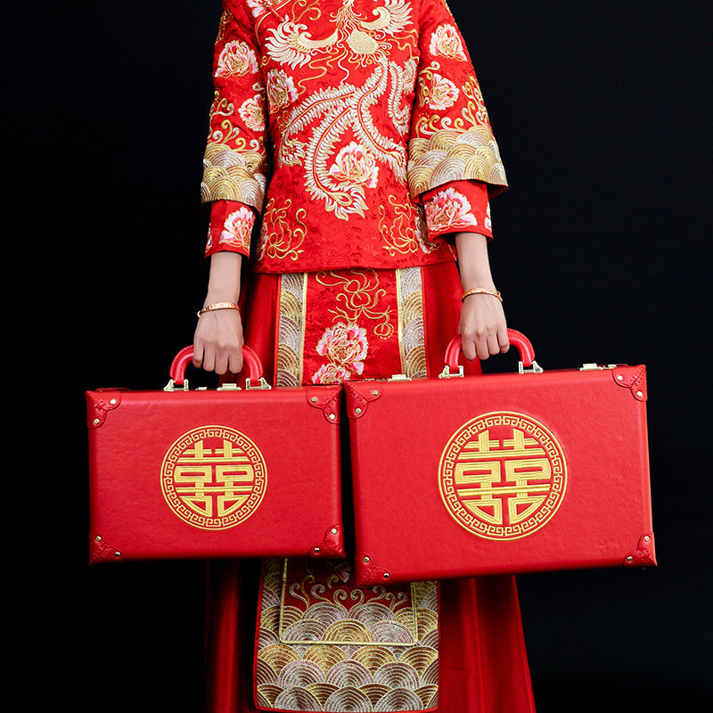 Estuche rojo para boda, caja de dote para novia, caja de regalo para boda, estuche para ceremonia tradicional