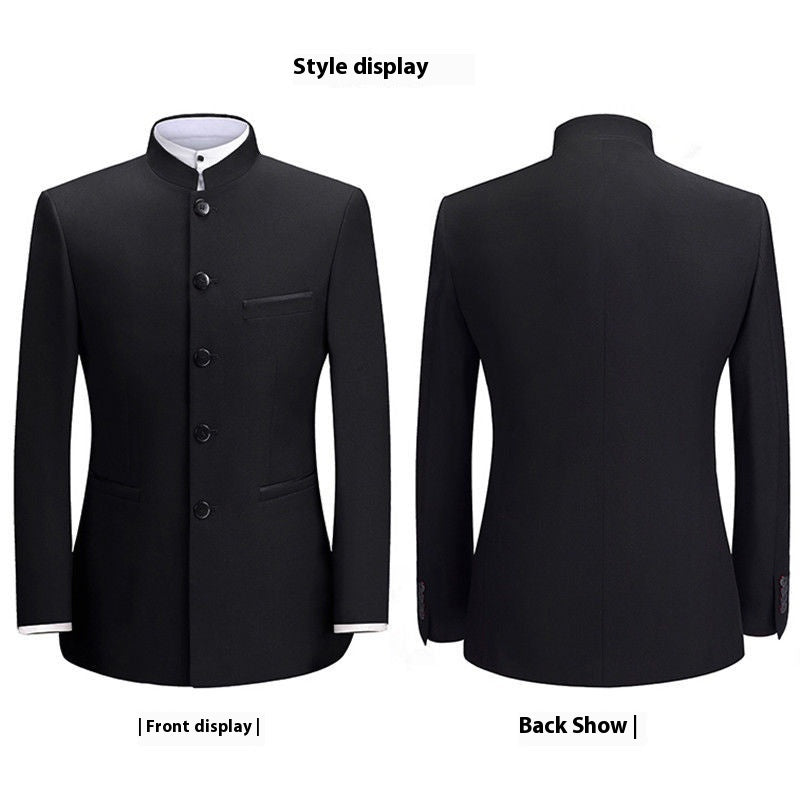 Traje Zhongshan de alta gama para hombre, vestido de novia juvenil, marca de moda, traje chino ajustado de cuello alto, estilo chino, traje Tang chino.