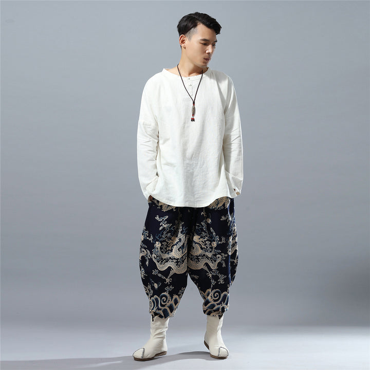 2024 New Ethnic-Style Men’s Pants | Loose-Fit Lantern Pants with Dragon Print