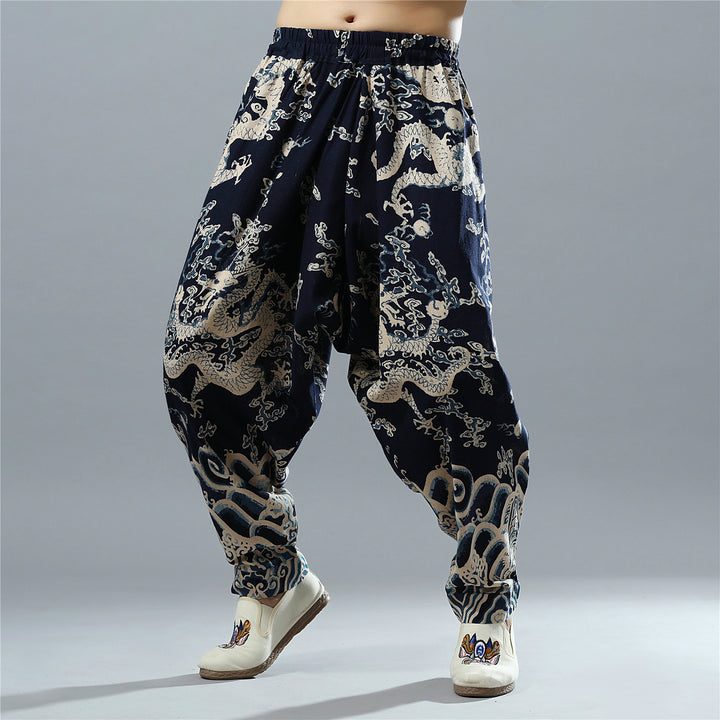 2024 New Ethnic-Style Men’s Pants | Loose-Fit Lantern Pants with Dragon Print