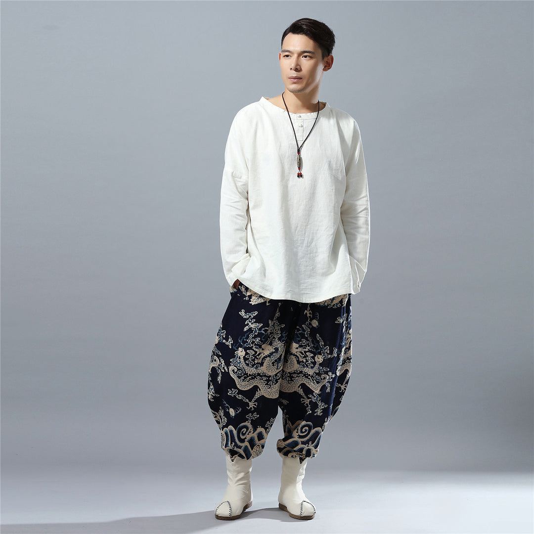 2024 New Ethnic-Style Men’s Pants | Loose-Fit Lantern Pants with Dragon Print