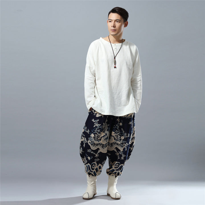 2024 New Ethnic-Style Men’s Pants | Loose-Fit Lantern Pants with Dragon Print