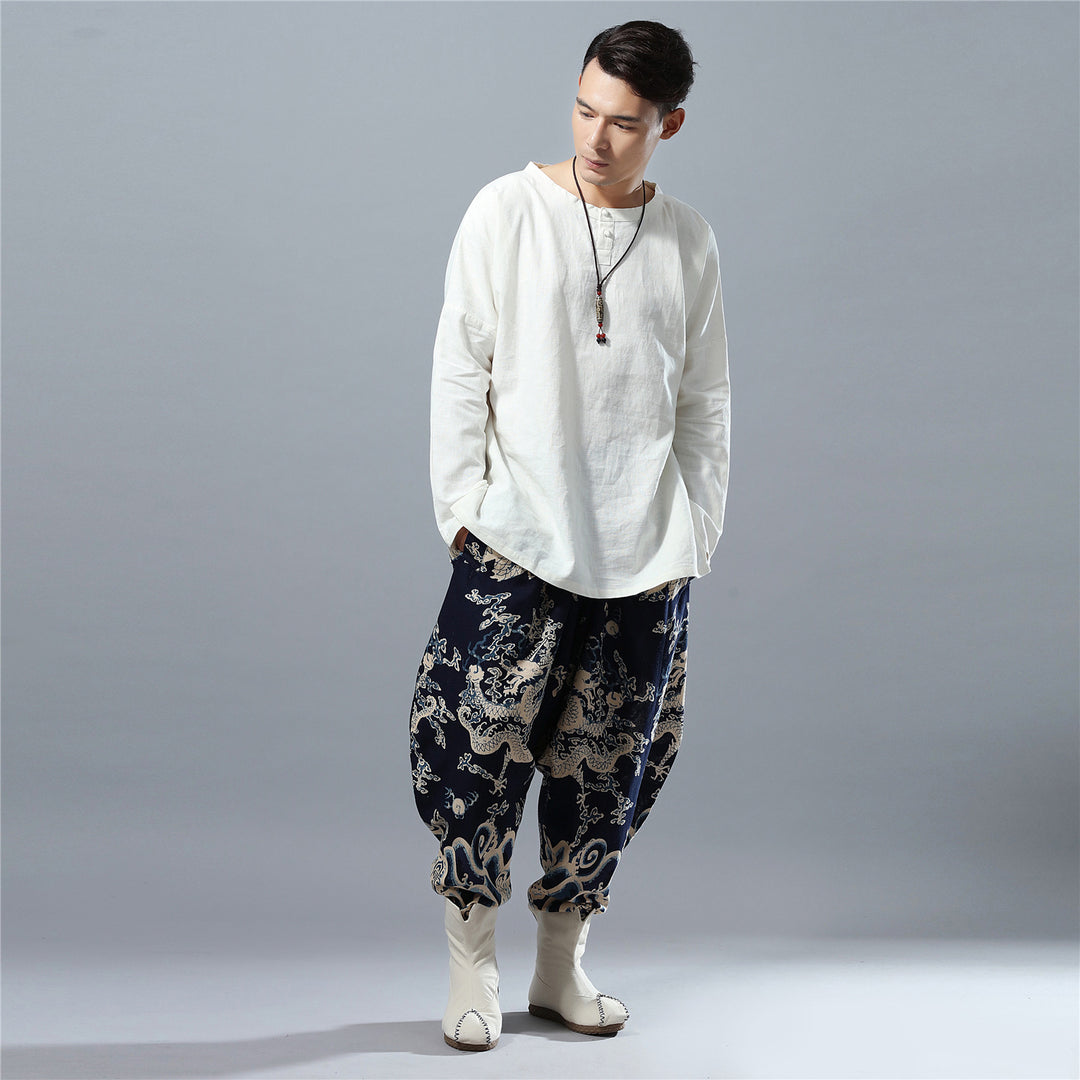 2024 New Ethnic-Style Men’s Pants | Loose-Fit Lantern Pants with Dragon Print