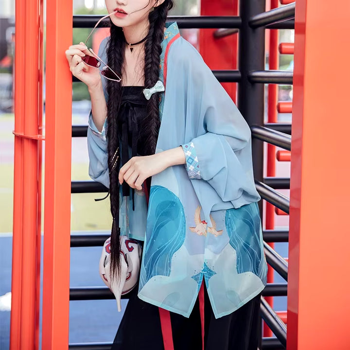 Girls Retro Chinese Style Clothing Women Hanfu Oriental Chinese Shirt Kimono Streetwear Fashion Harajuku Asian Clothes 11961