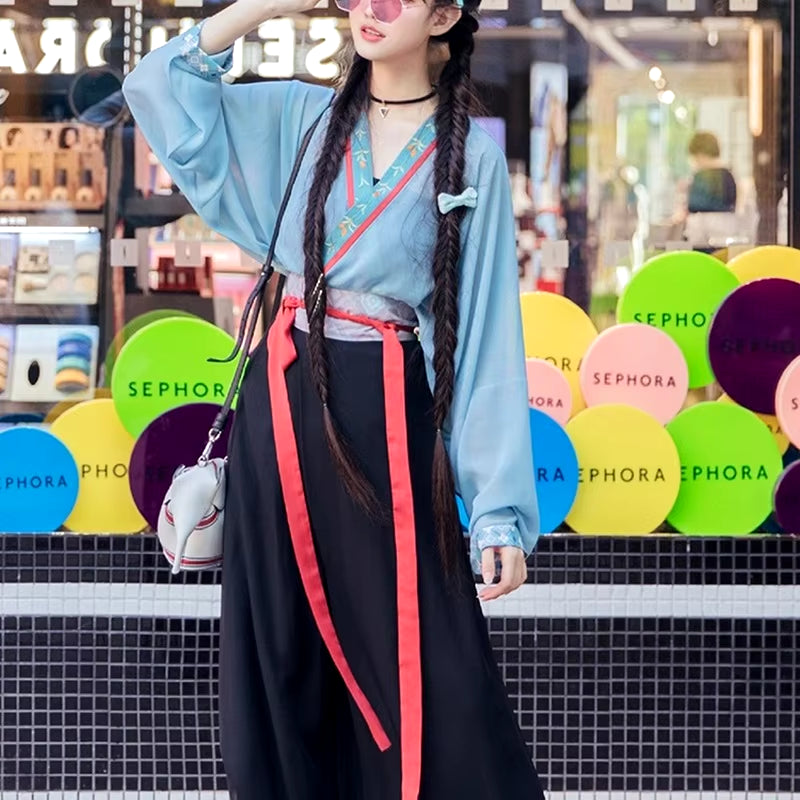 Girls Retro Chinese Style Clothing Women Hanfu Oriental Chinese Shirt Kimono Streetwear Fashion Harajuku Asian Clothes 11961