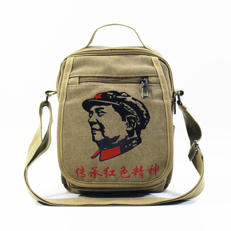 Vintage Mao Zedong "Serve the People" Red Army Bag, Lei Feng Canvas Five-Pointed Star Crossbody Bag, Red Star Shoulder Bag, Green Retro Style