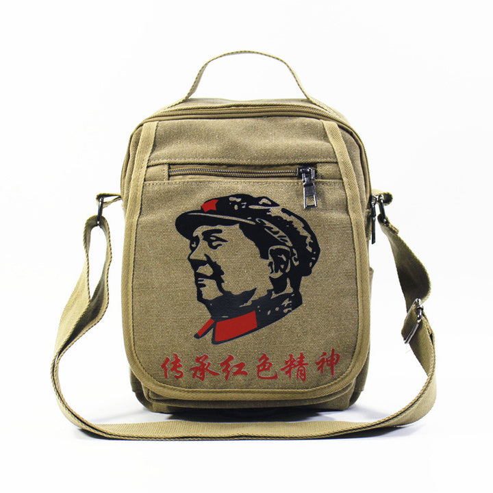 Vintage Mao Zedong "Serve the People" Red Army Bag, Lei Feng Canvas Five-Pointed Star Crossbody Bag, Red Star Shoulder Bag, Green Retro Style