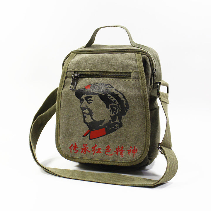 Vintage Mao Zedong "Serve the People" Red Army Bag, Lei Feng Canvas Five-Pointed Star Crossbody Bag, Red Star Shoulder Bag, Green Retro Style