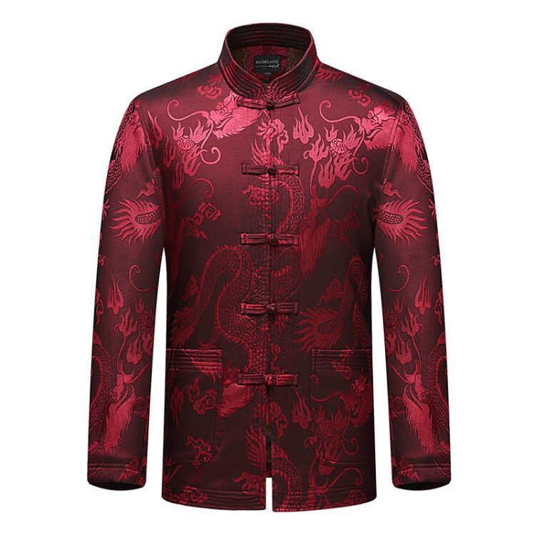Chaqueta de estilo chino para hombre | Chaqueta de traje estilo Tang con cuello mandarín para personas de mediana edad y mayores | Abrigo informal de talla grande para padre de otoño-invierno
