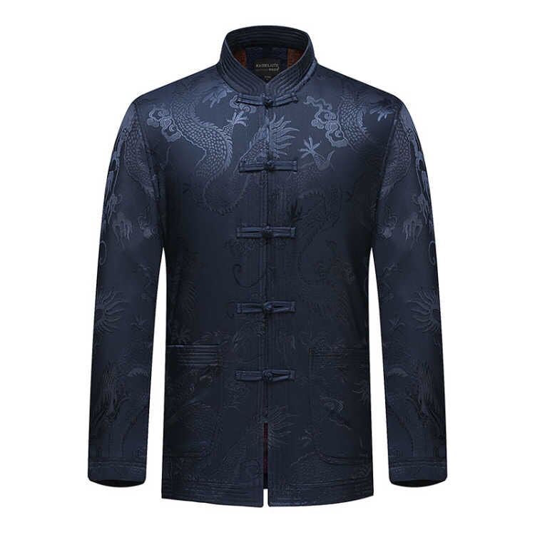 Chaqueta de estilo chino para hombre | Chaqueta de traje estilo Tang con cuello mandarín para personas de mediana edad y mayores | Abrigo informal de talla grande para padre de otoño-invierno