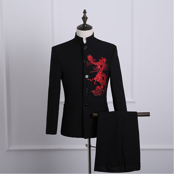 Traje Zhongshan para hombre, estilo chino juvenil, vestido de novio para boda, estilo chino, cuello alto, traje de presentador de boda, traje de actuación