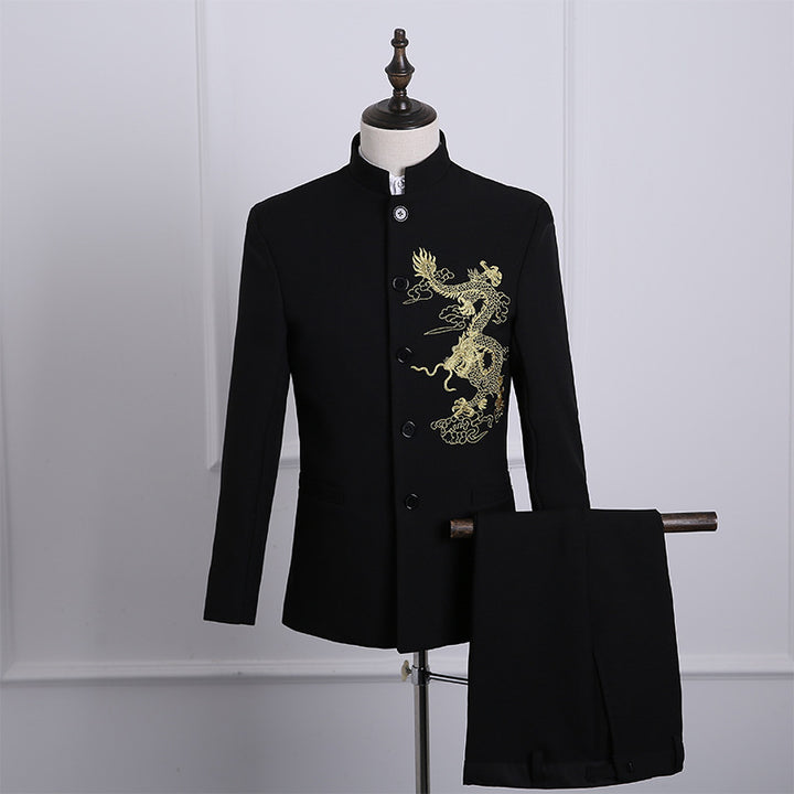 Traje Zhongshan para hombre, estilo chino juvenil, vestido de novio para boda, estilo chino, cuello alto, traje de presentador de boda, traje de actuación