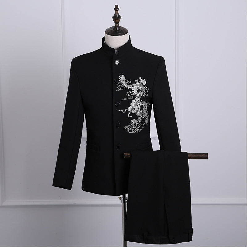 Traje Zhongshan para hombre, estilo chino juvenil, vestido de novio para boda, estilo chino, cuello alto, traje de presentador de boda, traje de actuación