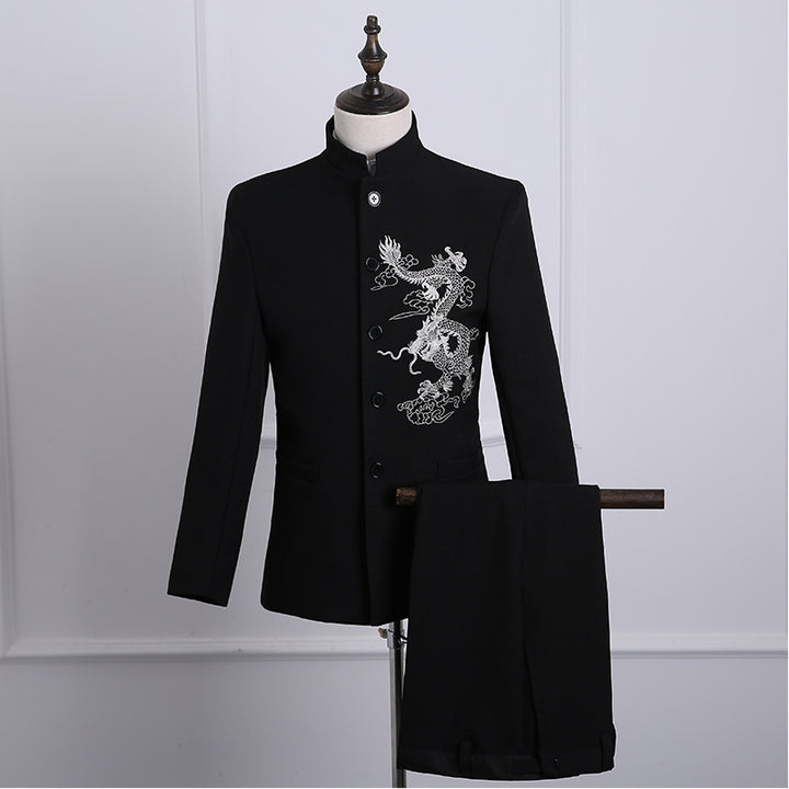 Traje Zhongshan para hombre, estilo chino juvenil, vestido de novio para boda, estilo chino, cuello alto, traje de presentador de boda, traje de actuación