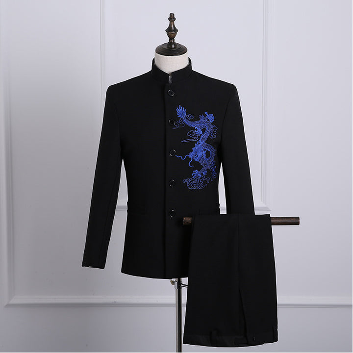 Traje Zhongshan para hombre, estilo chino juvenil, vestido de novio para boda, estilo chino, cuello alto, traje de presentador de boda, traje de actuación