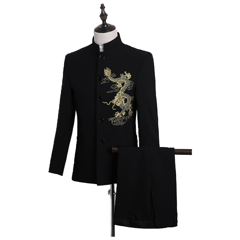 Traje Zhongshan para hombre, estilo chino juvenil, vestido de novio para boda, estilo chino, cuello alto, traje de presentador de boda, traje de actuación