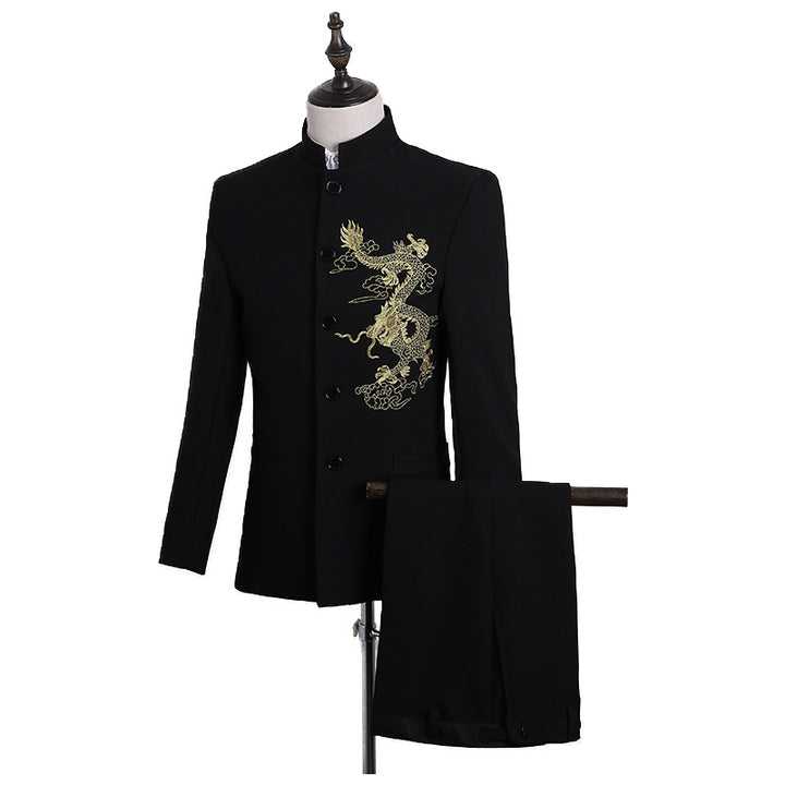 Traje Zhongshan para hombre, estilo chino juvenil, vestido de novio para boda, estilo chino, cuello alto, traje de presentador de boda, traje de actuación