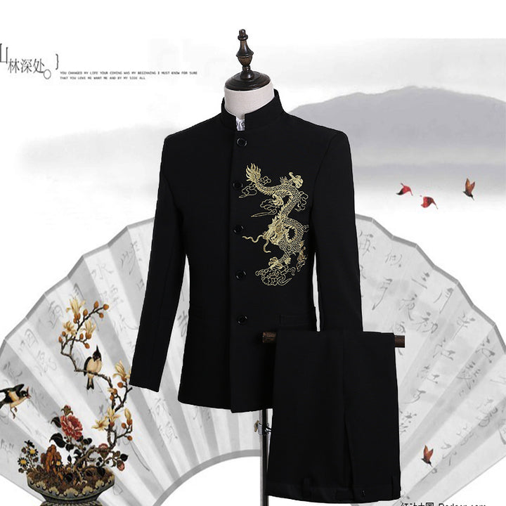 Traje Zhongshan para hombre, estilo chino juvenil, vestido de novio para boda, estilo chino, cuello alto, traje de presentador de boda, traje de actuación