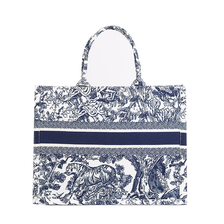 Embroidered Canvas Tiger Tote Bag – Chinese Style Handbag for Shopping and Commuting