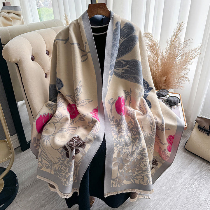 National Style Floral Print Shawl – Artistic and Elegant