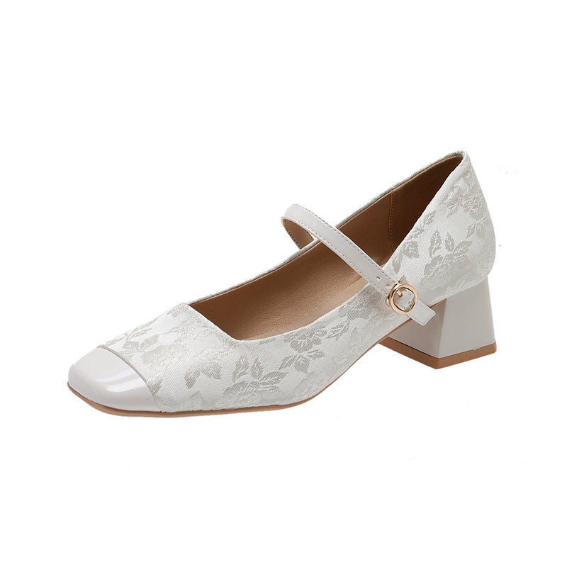 Nuevos zapatos Mary Jane de estilo chino para mujer: Qipao de primavera con tacón grueso, tacón medio, punta cuadrada y elegante diseño de falda Ma Mian.
