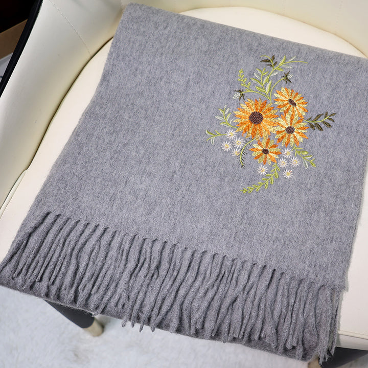 Multiple Styles of National Trend Embroidered Merino Wool Scarves for Women – Red Dragon Year Gift, Autumn and Winter Warmth, Neck Wrap for Mom